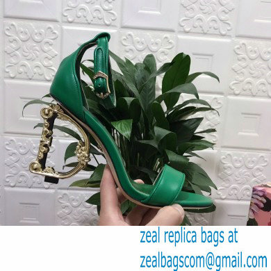 Dolce  &  Gabbana Heel 10.5cm Leather Sandals Green with Baroque D & G Heel 2021